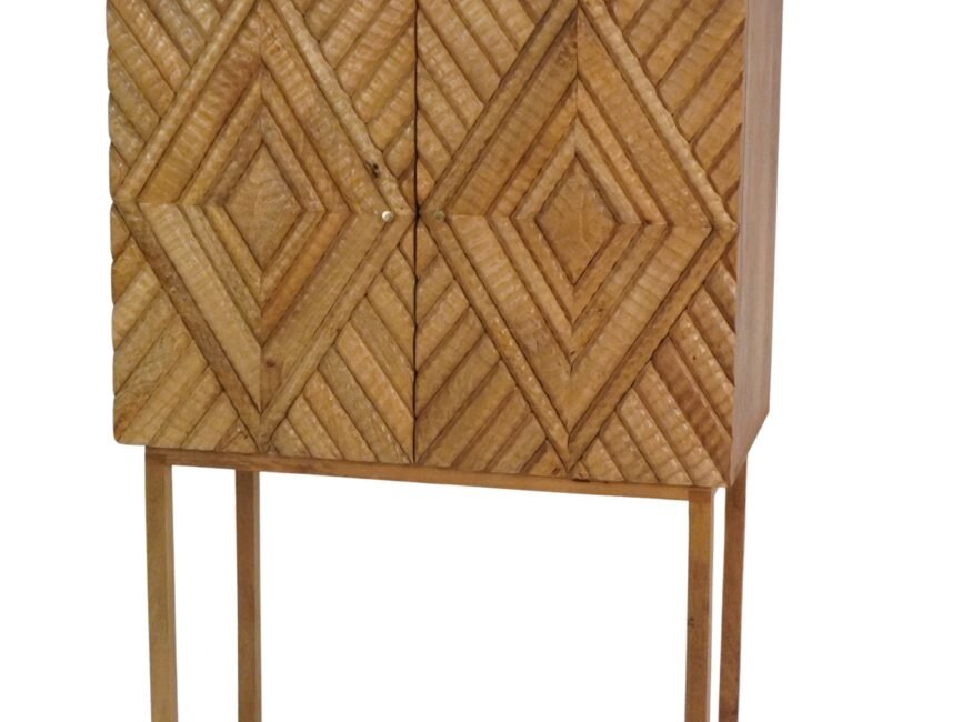 Wooden diamond carved 2 door cabinet