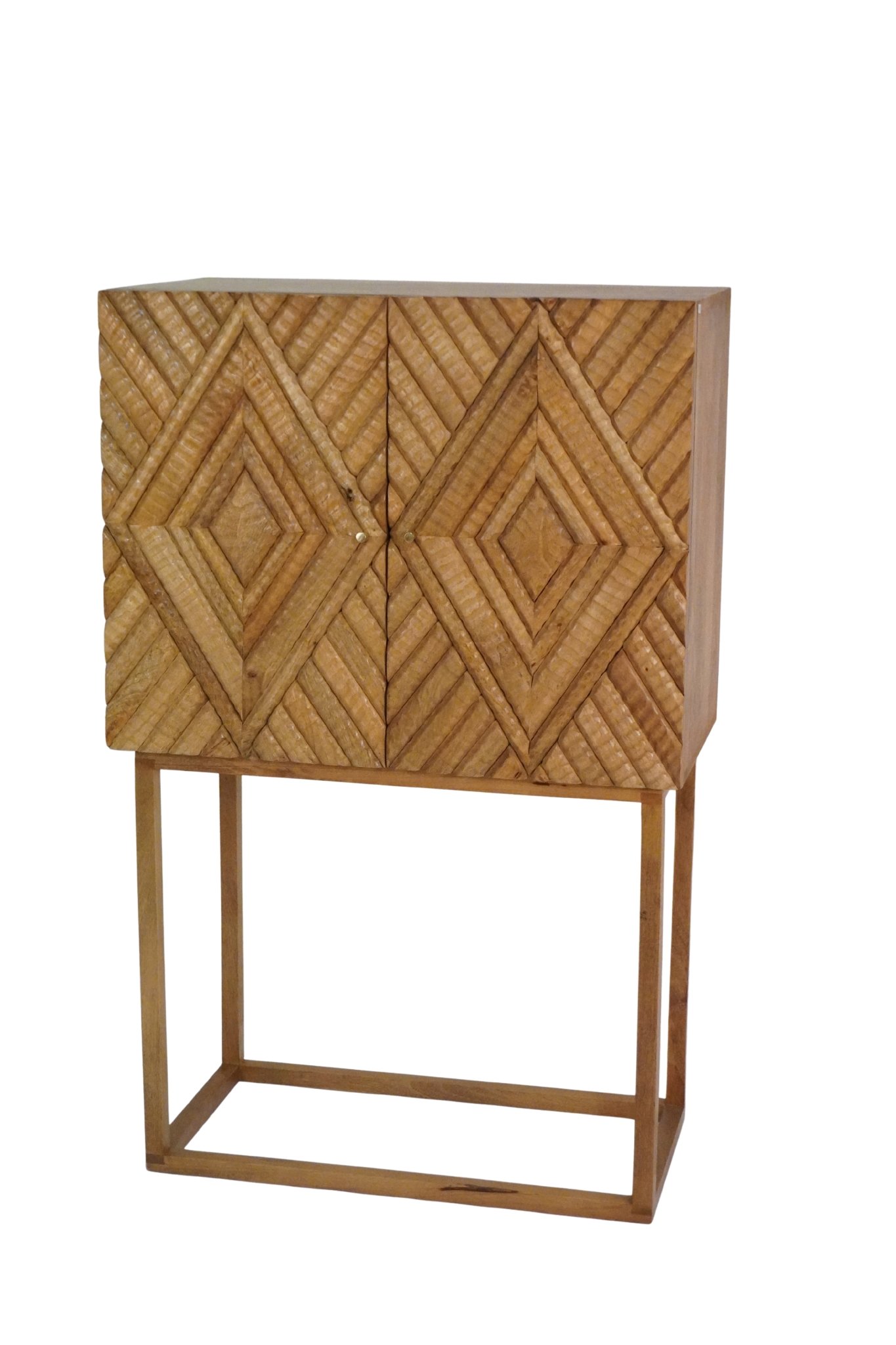 Wooden diamond carved 2 door cabinet
