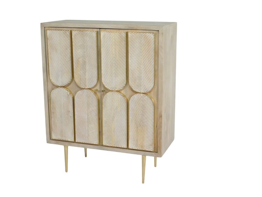 Wooden 2 Door Chevron Tile Cabinet with brass cladded edges