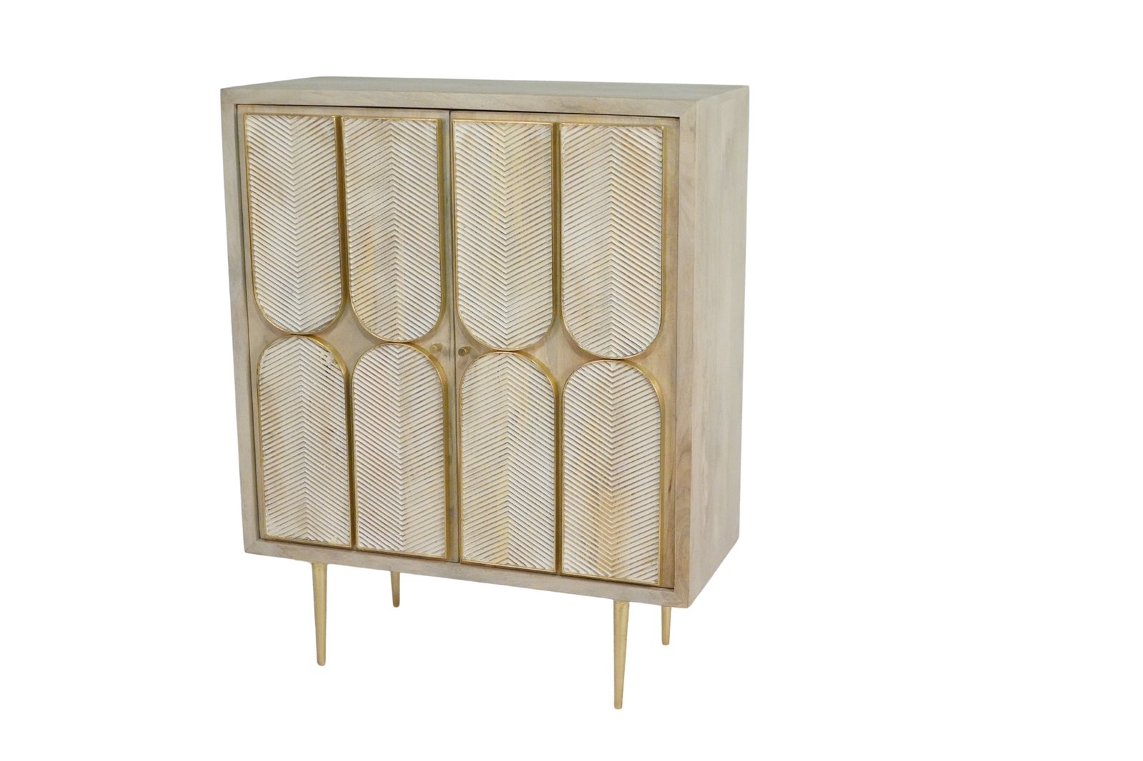 Wooden 2 Door Chevron Tile Cabinet with brass cladded edges