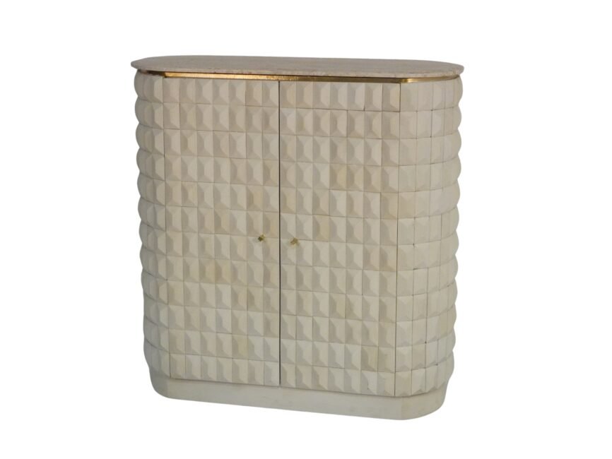Wooden 2 door diamond design cabinet with travertine stone top