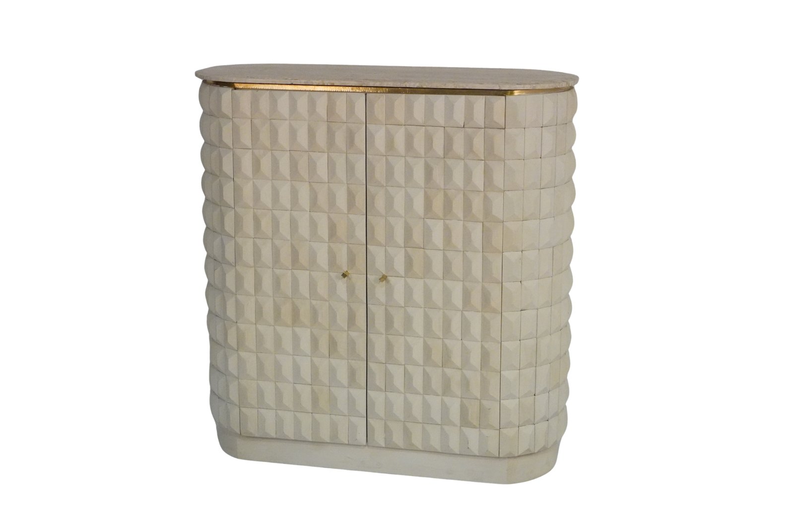 Wooden 2 door diamond design cabinet with travertine stone top