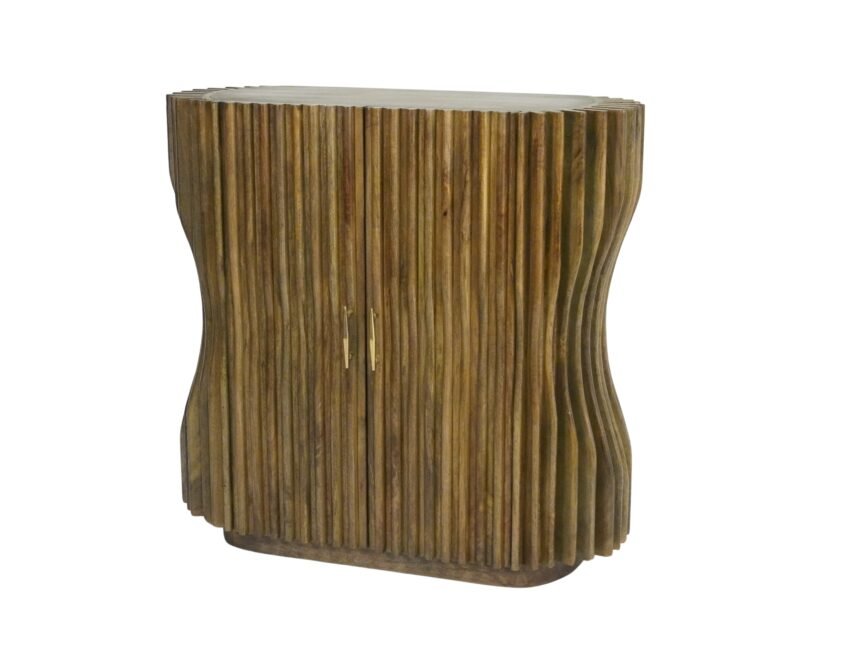 Wooden striped design 2 door cabinet with travertine stone top