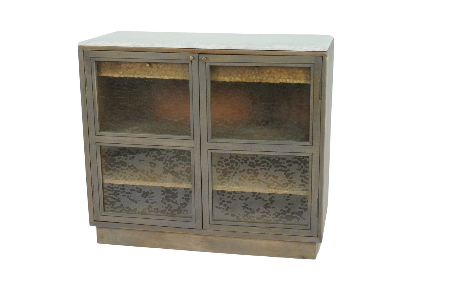 Wooden 2 drawer cabinet with hammered glass doors