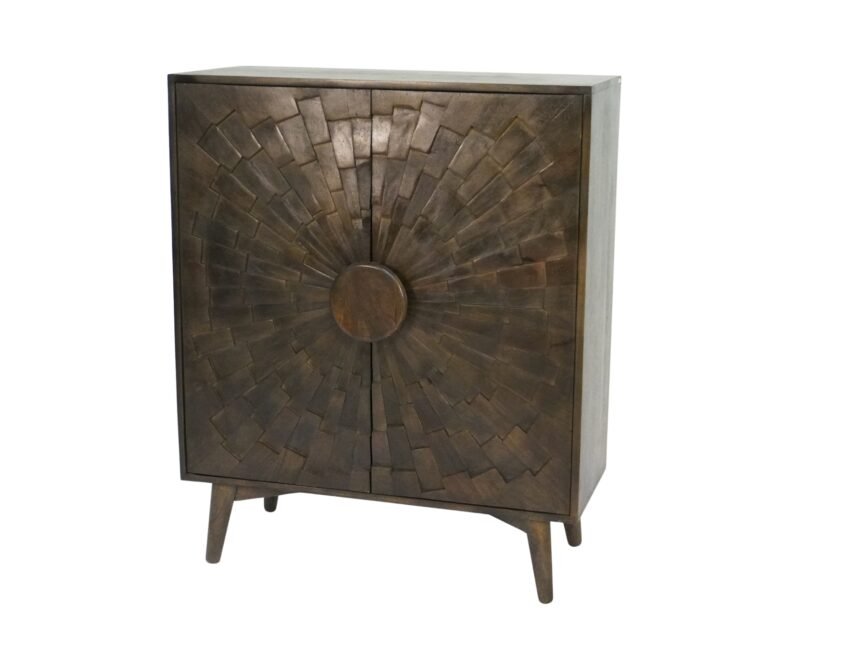 Wooden sunburst parqutery design 2 door cabinet