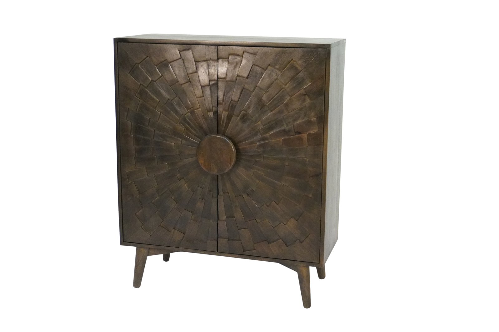 Wooden sunburst parqutery design 2 door cabinet
