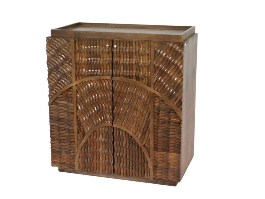 Wooden 2 Door inividual carved stripe Cabinet
