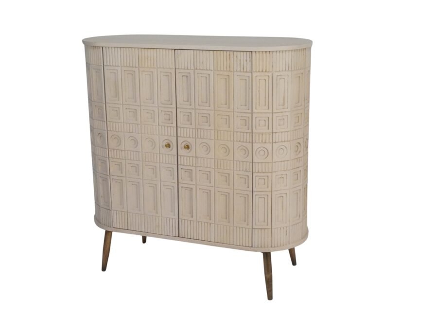 Wooden 2 Door Cabinet with deco design on forged legs