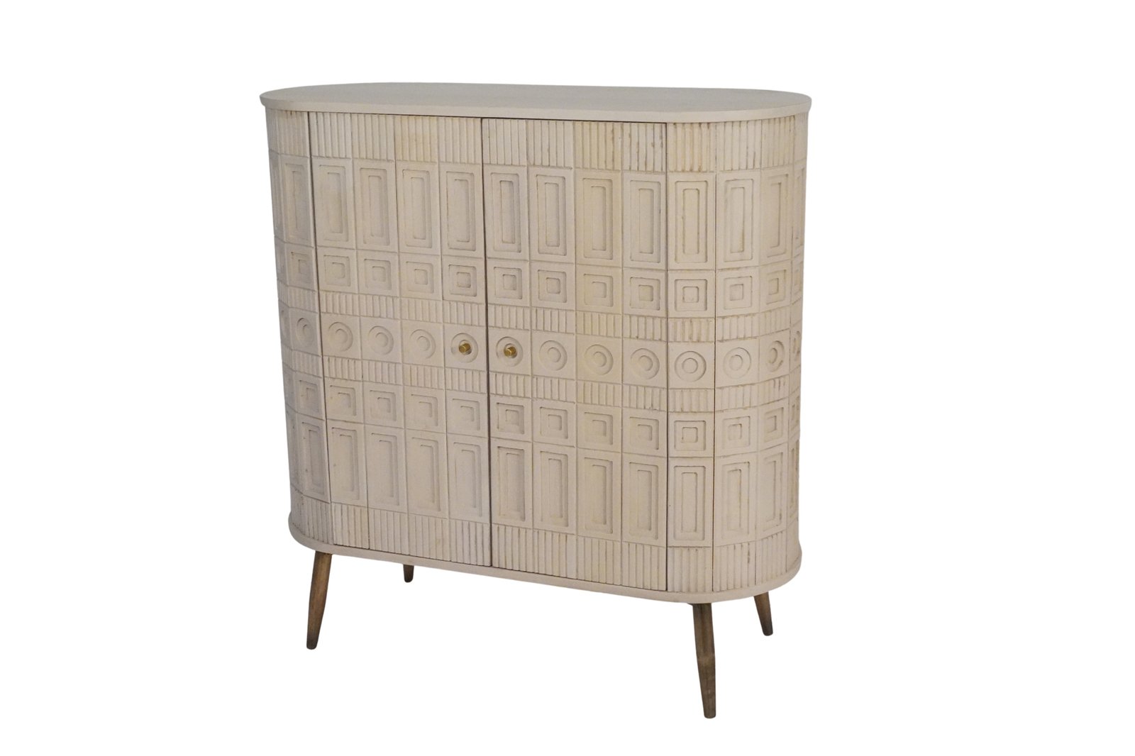 Wooden 2 Door Cabinet with deco design on forged legs
